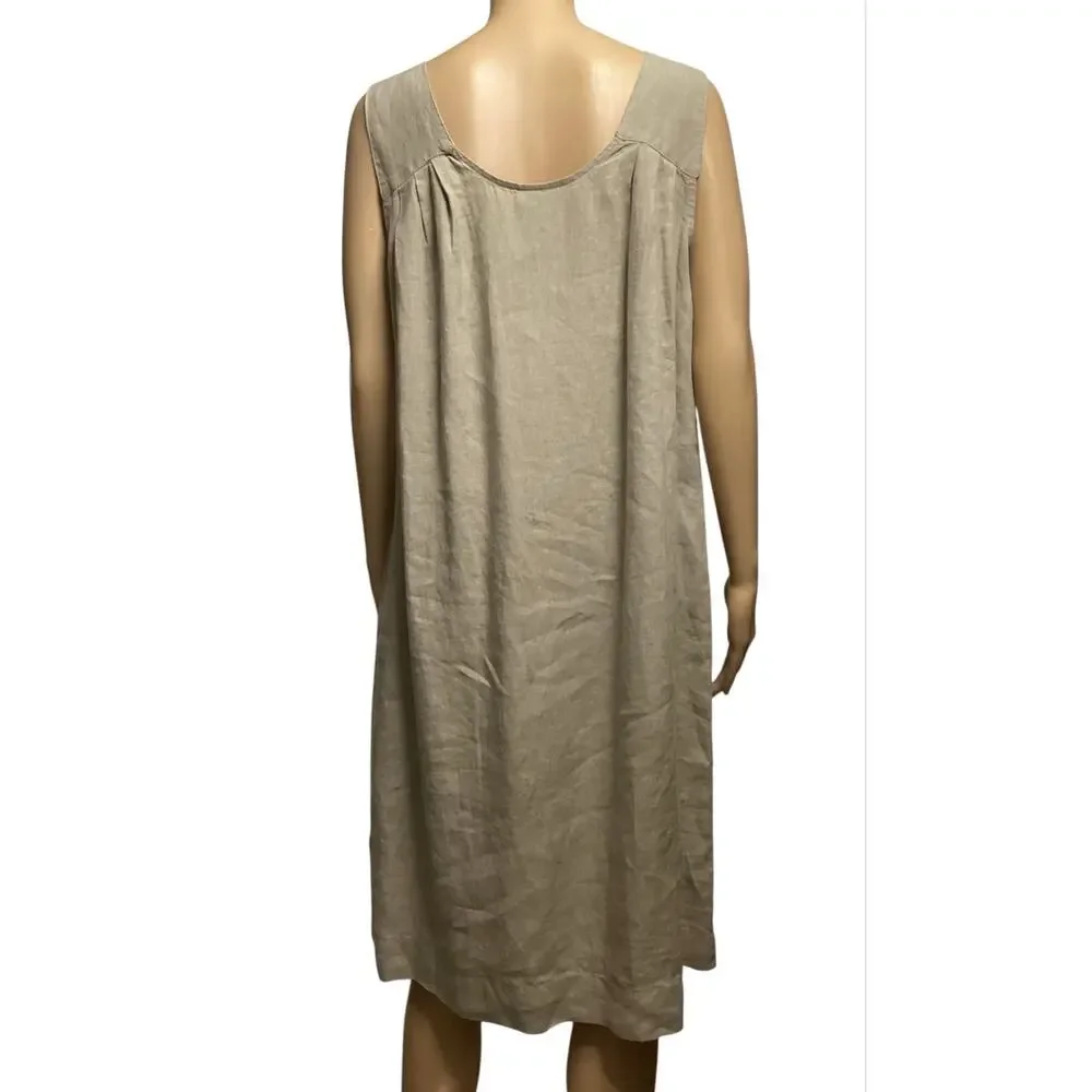 Click by Color Me Cotton Linen Sleeveless Shift Dress Beige Tan size L - Picture 3 of 5